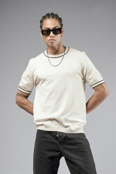 Bisiklet Yaka Ribanalı Regular Kalıp Triko Tişört