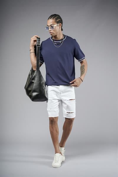 Bisiklet Yaka Ribanalı Regular Kalıp Triko Tişört