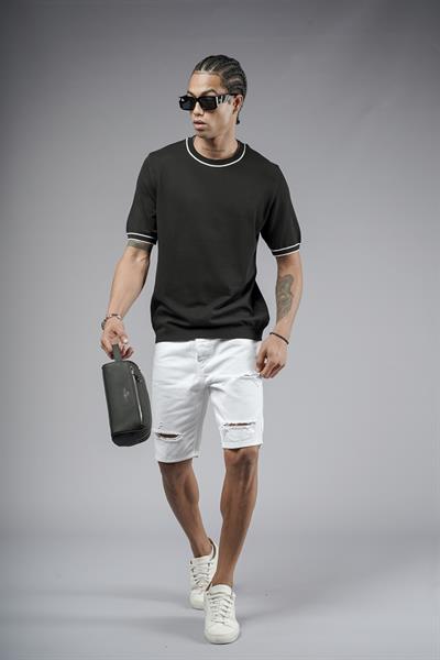 Bisiklet Yaka Ribanalı Regular Kalıp Triko Tişört