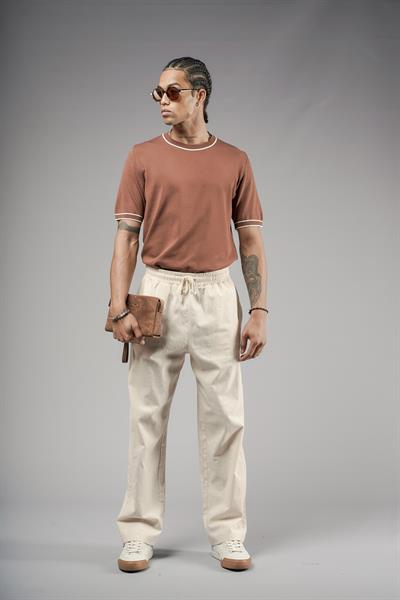 Bisiklet Yaka Ribanalı Regular Kalıp Triko Tişört