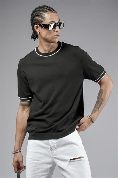 Bisiklet Yaka Ribanalı Regular Kalıp Triko Tişört