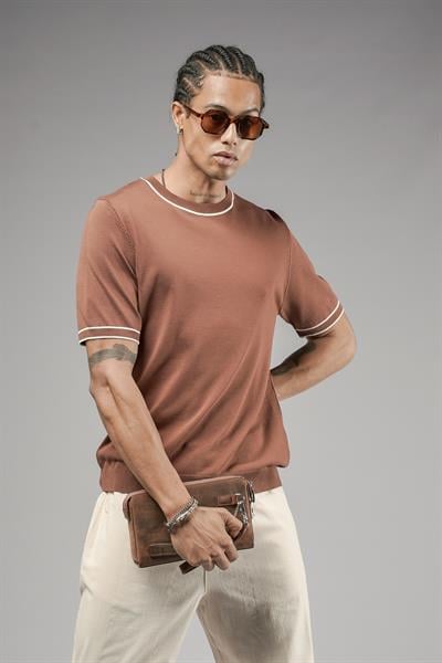 Bisiklet Yaka Ribanalı Regular Kalıp Triko Tişört