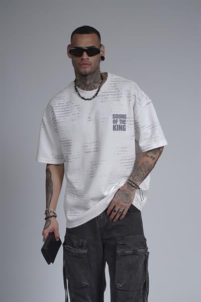 Bisiklet Yaka Silik Baskı Detaylı Unisex Oversize Kalıp Tişört