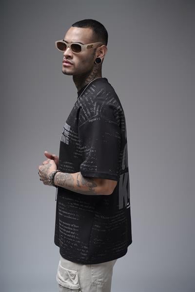 Bisiklet Yaka Silik Baskı Detaylı Unisex Oversize Kalıp Tişört