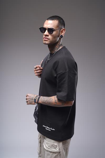 Bisiklet Yaka Sırtı Baskılı Double Face Oversize Kalıp Unisex Tişört