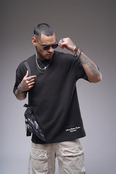 Bisiklet Yaka Sırtı Baskılı Double Face Oversize Kalıp Unisex Tişört