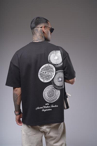 Bisiklet Yaka Sırtı Baskılı Double Face Oversize Kalıp Unisex Tişört