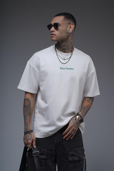 Bisiklet Yaka Sırtı Damla Baskılı Oversize Kalıp Unisex Tişört