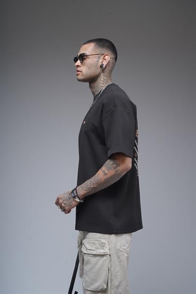 Bisiklet Yaka Sırtı Damla Baskılı Oversize Kalıp Unisex Tişört