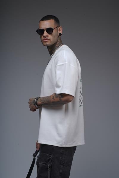 Bisiklet Yaka Sırtı Damla Baskılı Oversize Kalıp Unisex Tişört