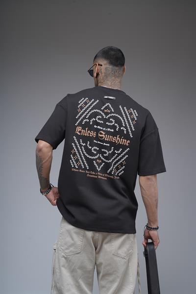 Bisiklet Yaka Sırtı Damla Baskılı Oversize Kalıp Unisex Tişört