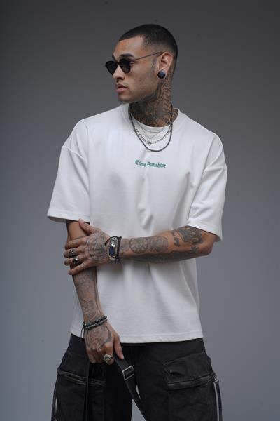 Bisiklet Yaka Sırtı Damla Baskılı Oversize Kalıp Unisex Tişört