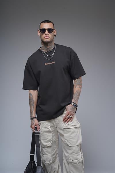 Bisiklet Yaka Sırtı Damla Baskılı Oversize Kalıp Unisex Tişört