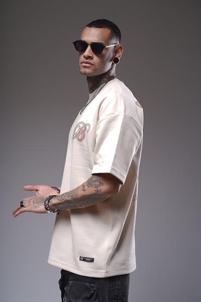 Bisiklet Yaka Sırtı Etnik Desen Baskılı Oversize Kalıp Unisex Tişört