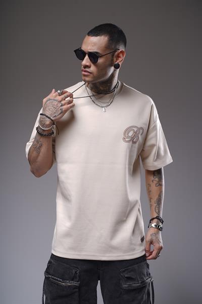 Bisiklet Yaka Sırtı Etnik Desen Baskılı Oversize Kalıp Unisex Tişört