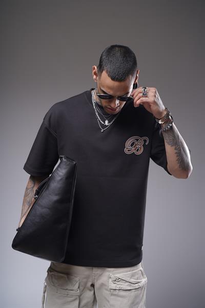 Bisiklet Yaka Sırtı Etnik Desen Baskılı Oversize Kalıp Unisex Tişört