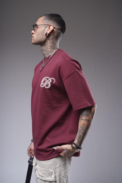 Bisiklet Yaka Sırtı Etnik Desen Baskılı Oversize Kalıp Unisex Tişört