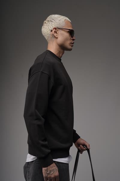 Bisiklet Yaka Sırtı Leylek Baskılı Nakışlı Oversize Kalıp Sweatshirt