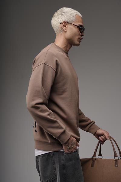 Bisiklet Yaka Sırtı Leylek Baskılı Nakışlı Oversize Kalıp Sweatshirt
