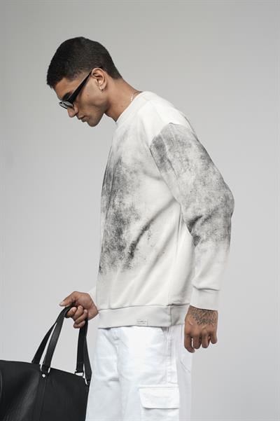 Bisiklet Yaka Yıkamalı Oversize Kalıp Logolu Sweatshirt