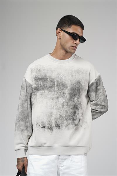 Bisiklet Yaka Yıkamalı Oversize Kalıp Logolu Sweatshirt
