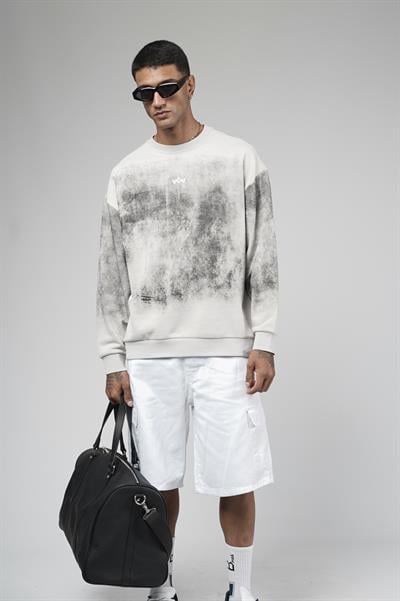 Bisiklet Yaka Yıkamalı Oversize Kalıp Logolu Sweatshirt