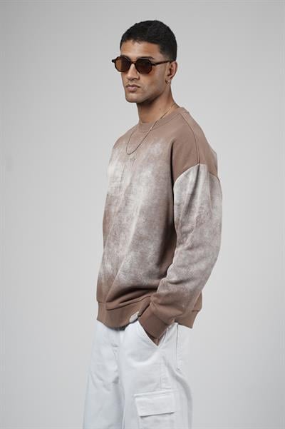 Bisiklet Yaka Yıkamalı Oversize Kalıp Logolu Sweatshirt