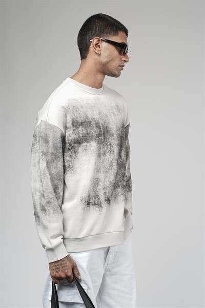Bisiklet Yaka Yıkamalı Oversize Kalıp Logolu Sweatshirt