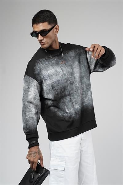 Bisiklet Yaka Yıkamalı Oversize Kalıp Logolu Sweatshirt