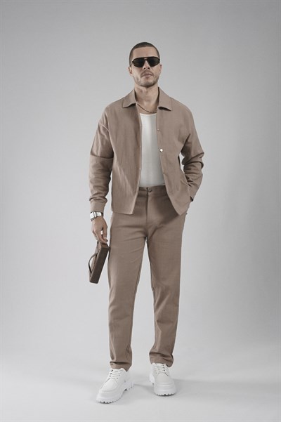 Çıtçıt Kapamalı Oversize Kalıp Keten Alt Üst Takım