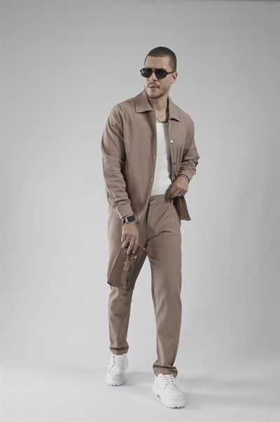 Çıtçıt Kapamalı Oversize Kalıp Keten Alt Üst Takım