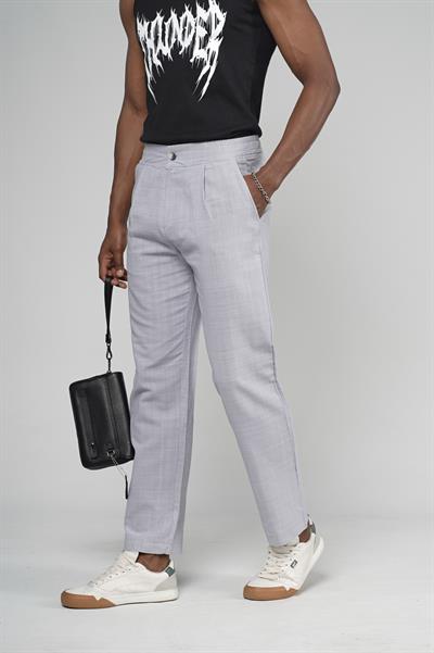 Çizgili Baggy Kalıp Cepli Keten Pantolon