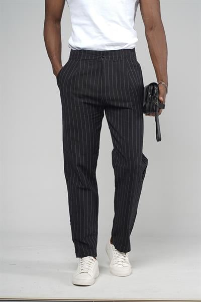 Çizgili Baggy Kalıp Cepli Keten Pantolon
