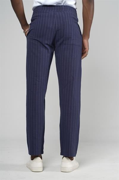 Çizgili Baggy Kalıp Cepli Keten Pantolon