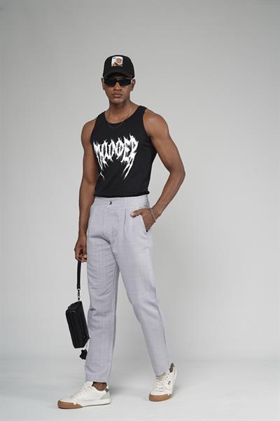 Çizgili Baggy Kalıp Cepli Keten Pantolon