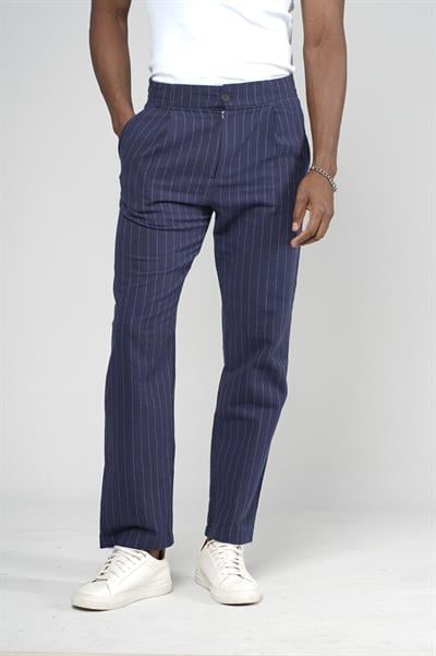 Çizgili Baggy Kalıp Cepli Keten Pantolon