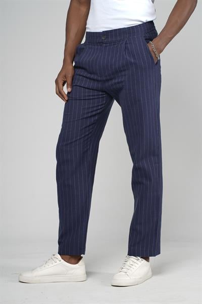 Çizgili Baggy Kalıp Cepli Keten Pantolon