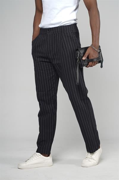 Çizgili Baggy Kalıp Cepli Keten Pantolon