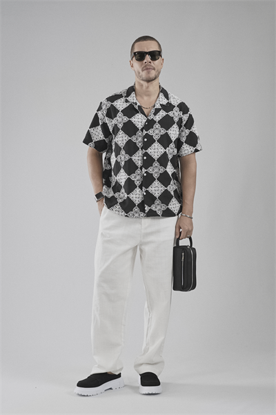 Desenli Oversize Kalıp Kafes Kumaş Erkek Gömlek