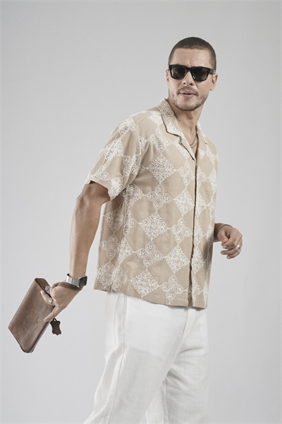 Desenli Oversize Kalıp Kafes Kumaş Erkek Gömlek