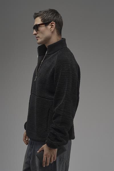 Dik Yaka Fermuarlı Cepli Reglan Kol Oversize Kalıp Erkek Polar