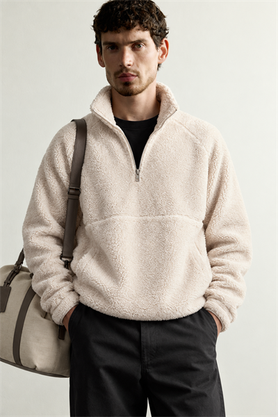 Dik Yaka Fermuarlı Cepli Reglan Kol Oversize Kalıp Erkek Polar