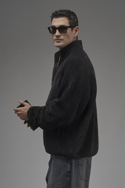 Dik Yaka Fermuarlı Cepli Reglan Kol Oversize Kalıp Erkek Polar