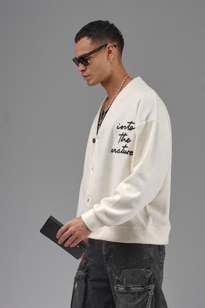 Düğmeli Nakış Detaylı Oversize Kalıp Erkek Hırka