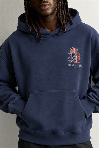 Erkek 99 Halı Desen Patch Nakışlı Şardonlu Kapüşonlu Oversize Sweatshirt