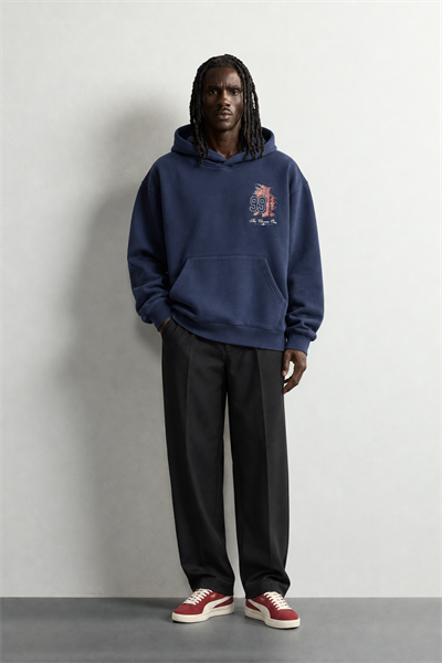 Erkek 99 Halı Desen Patch Nakışlı Şardonlu Kapüşonlu Oversize Sweatshirt