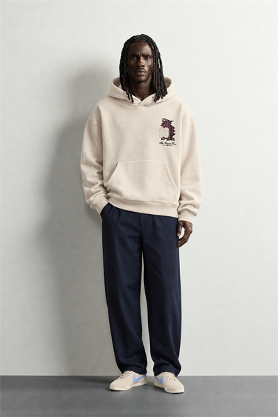 Erkek 99 Halı Desen Patch Nakışlı Şardonlu Kapüşonlu Oversize Sweatshirt