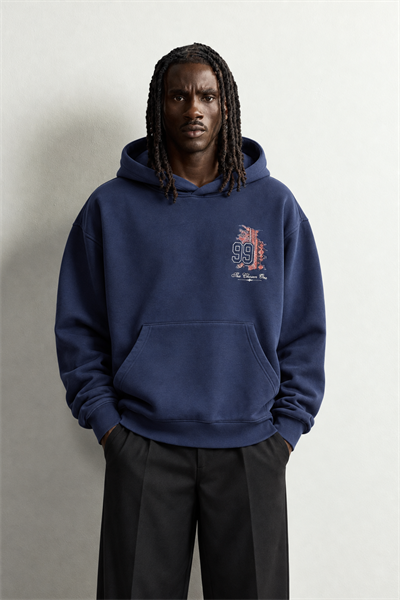 Erkek 99 Halı Desen Patch Nakışlı Şardonlu Kapüşonlu Oversize Sweatshirt