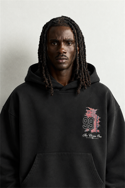 Erkek 99 Halı Desen Patch Nakışlı Şardonlu Kapüşonlu Oversize Sweatshirt