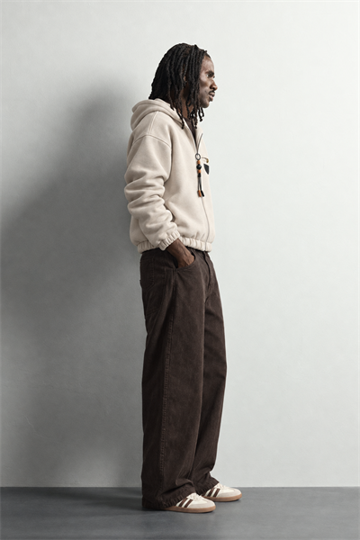 Erkek Deri Cep Detaylı Fermuarlı Şardonlu Kapüşonlu Oversize Sweatshirt